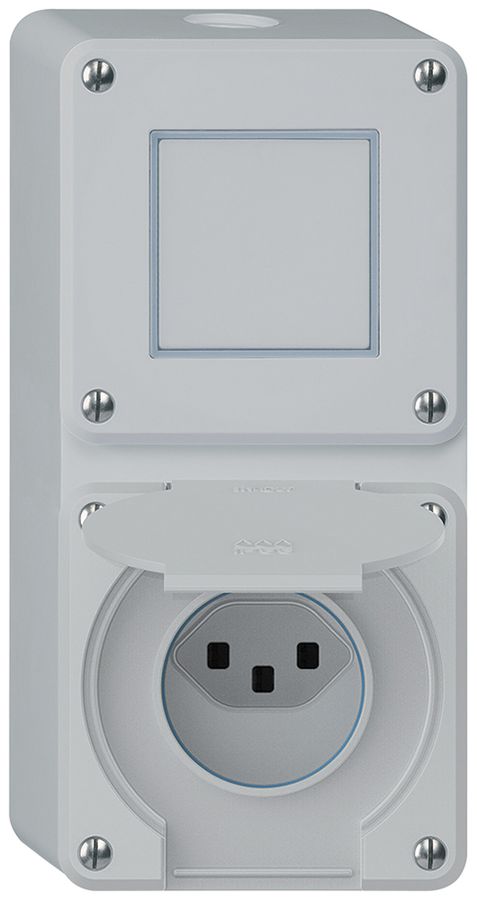 Combinaison AP robusto 2×1, interrupteur schéma 3/prise T23 IP55 gris
