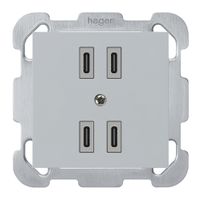 Prise de charge USB ENC Hager kallysto 2×C-C 2×20W ou 4×10W 5V 77×77mm gris