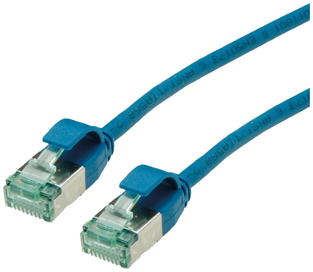 Câble patch RJ45 ROLINE RM DataCenter slim cat.6A U/FTP AWG32 TPE bleu 1m
