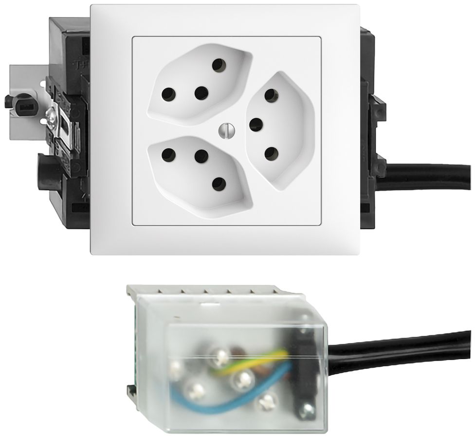 EB-Steckdose EDIZIOdue 3×T13 L2 53mm weiss für Flachkabel Powerbus