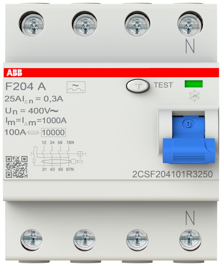 Interruttore differenziale ABB 300mA 25A 3P+N F204A-25/0.3