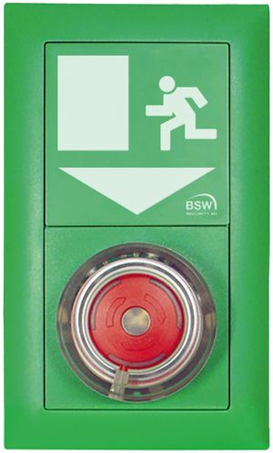 Interruttore arre.emerg. BSW verde, LED rosso, con pittogramma