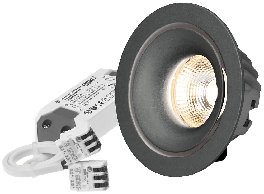 EB-LED-Spot maxLUCE MOON 8W 230V 650lm 3000K Loch-Ø80mm schwarz 36° IP44