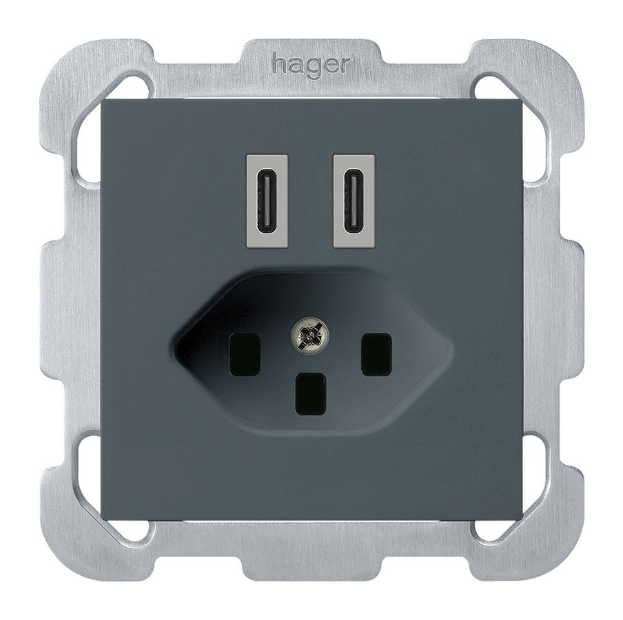 Prise de charge USB ENC Hager kallysto C-C 20W+T23 5V 77×77mm anthracite