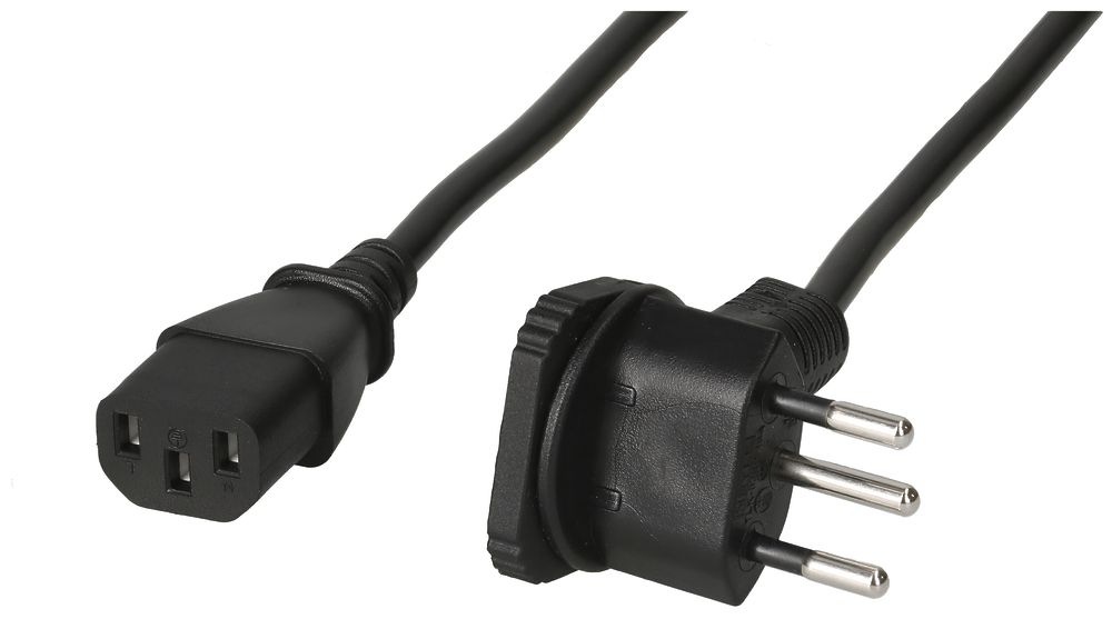 Câble d'appareil MH, T12 angle plat/C13, Td 3×0.75mm² 2m, noir