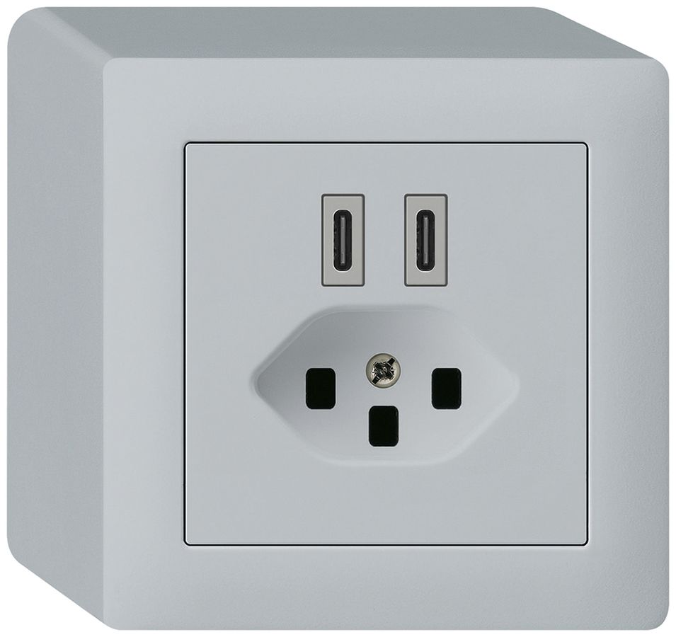 Prise de charge USB AP Hager kallysto C-C 20W+T23 5V 86×86mm gris
