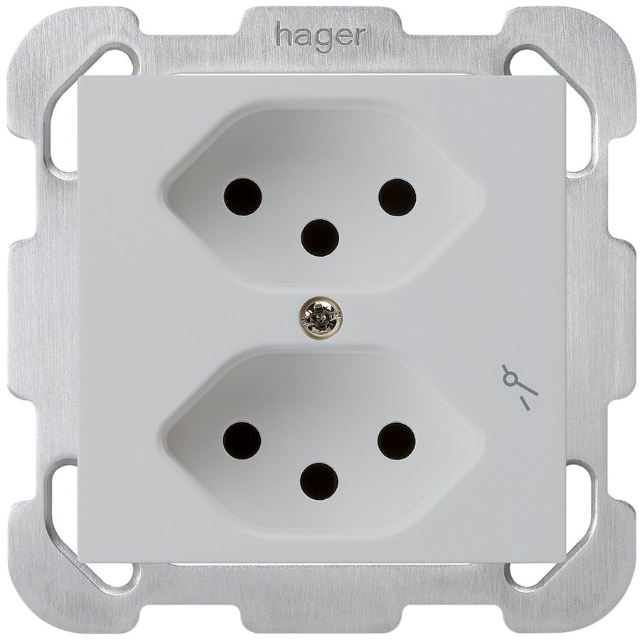 UP-Steckdose kallysto 2×T13/1 hellgrau mit Befestigungsplatte