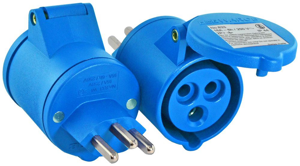 Adattatore CH T23 – CEE 16, blu 6h LNPE 250V 16A