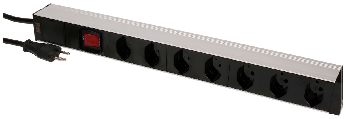 Prise multiple 19" MH maxCONNECT 7×T13 1UH Td 3×1.5mm² 1×T12 3m noir/aluminium