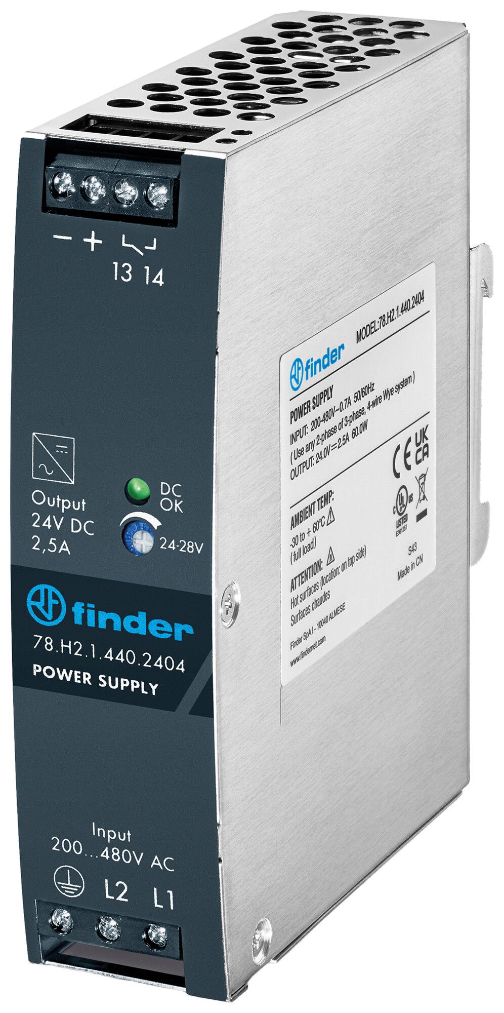 EB-Schaltnetzgerät FINDER 78.H2 200…480VAC 282…677VDC 24V 2.5A 60W