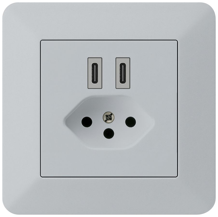 Prise de charge USB ENC Hager kallysto.trend C-C 20W+T13 5V 94×94mm gris