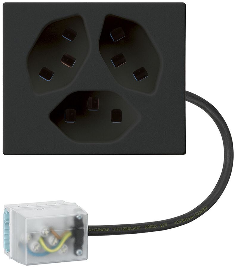 FLF-Steckdose Hager 3×Typ 23 mit Power-Dose L3 D schwarz