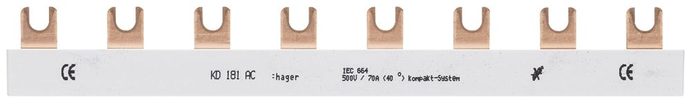 Kammschiene Hager KDN 1P 1L Gabel 16mm² 80A 210×12mm weiss