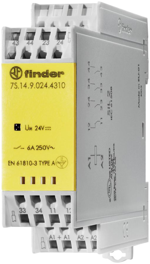 Relais de commutation AMD Finder 7S.14, 2F+2O 6A/230VAC AgSnO2, SIL 2