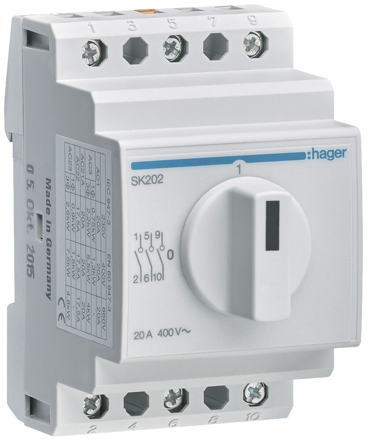 REG-Drehschalter Hager 20A 400V 3 Schliesser 0 Öffner 0 Wechsler 3TE
