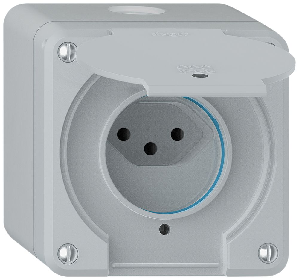 Prise AP robusto 1×type 13 lumineux IP55 gris clair
