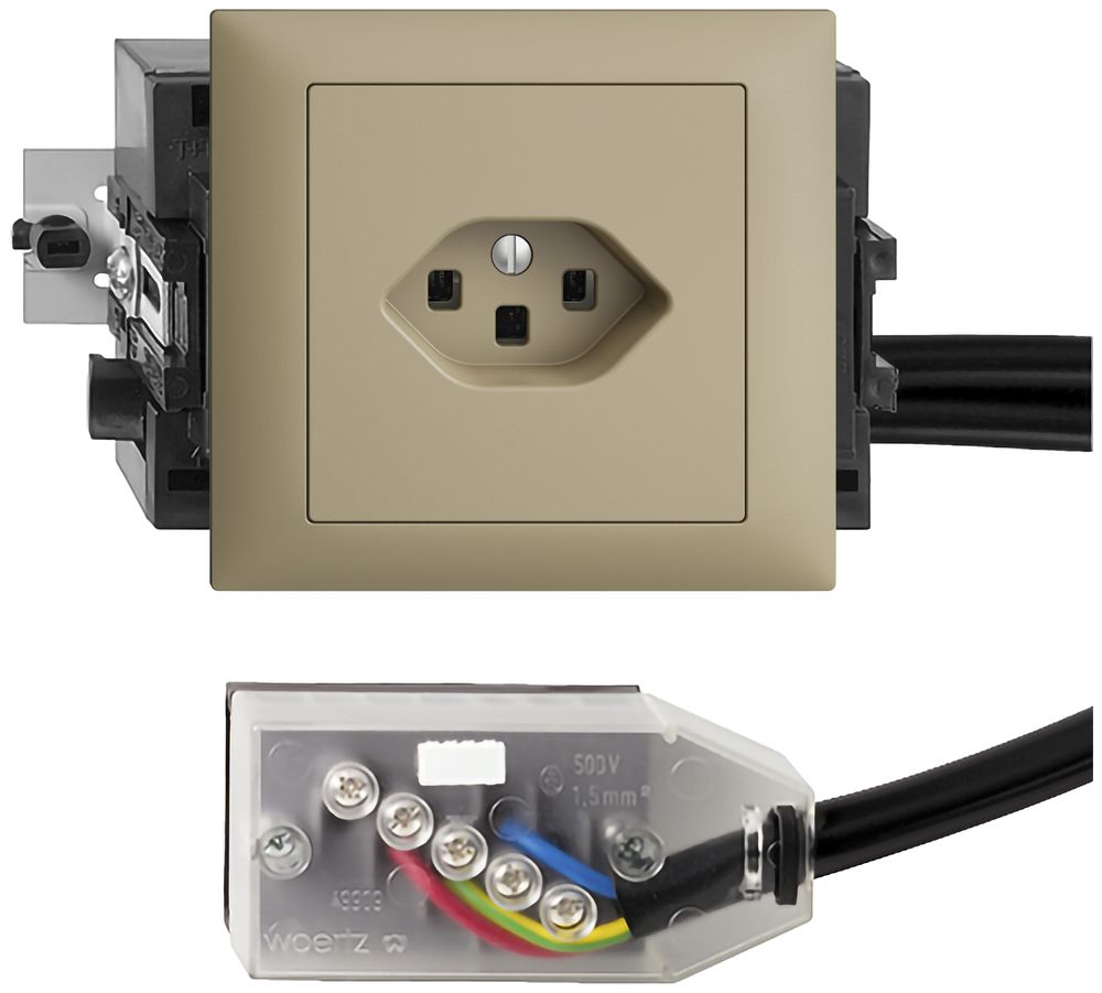 EB-Steckdose EDIZIOdue T23 L2 49…69mm sand für Flachkabel Technofil