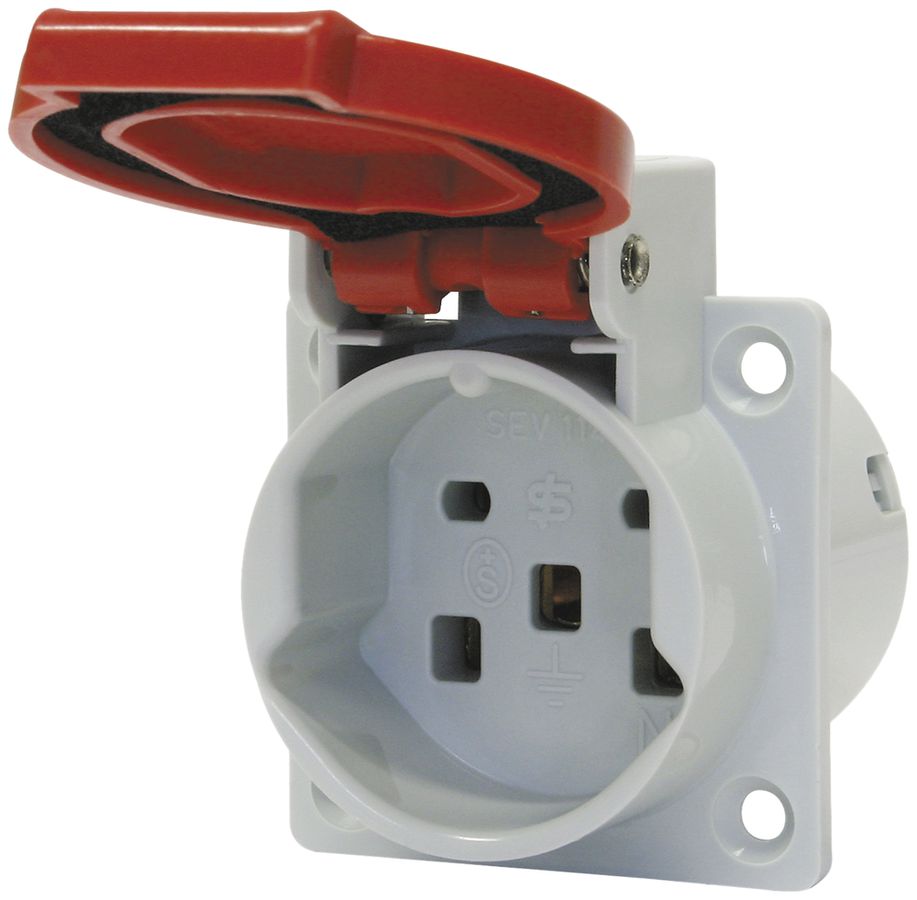 EB-Steckdose Steffen T25 5P 16A 400V grau Deckel rot