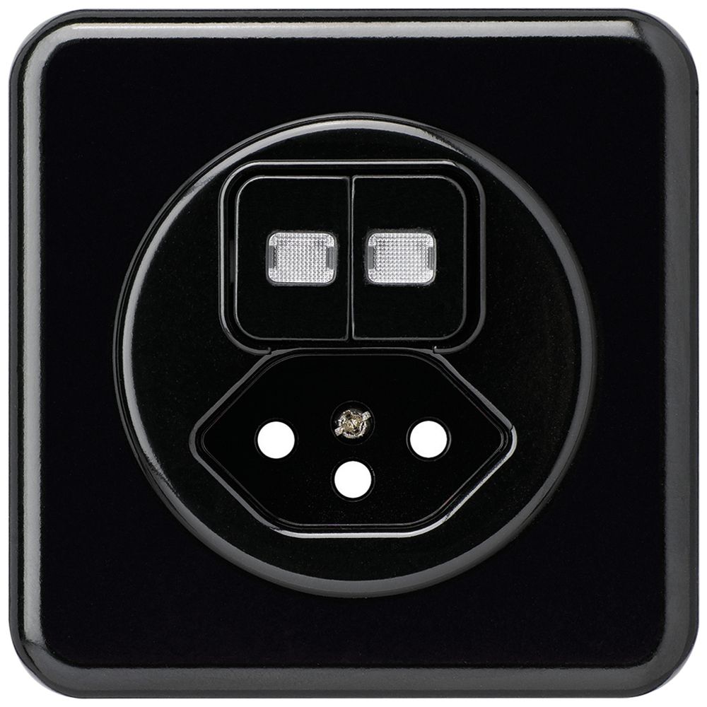 UP-Frontset basico 86×86mm schwarz mit 2 Linsen und Kinderschutz S1/Typ 13