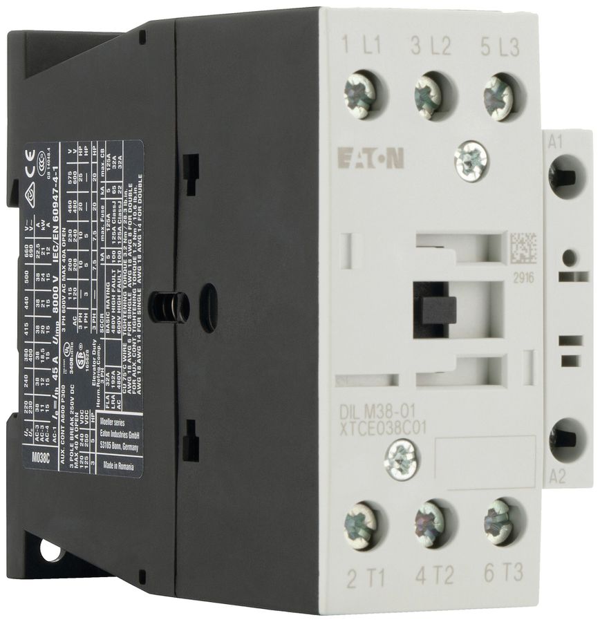 Leistungsschütz Eaton DILM38-01 24…27V DC 3NO 45A 38A 18.5kW 7kW 24…690V
