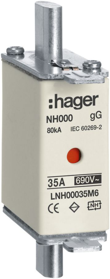 Fusible HPC Hager DIN000 690VAC 35A gG/gL avertisseur double inoxydable