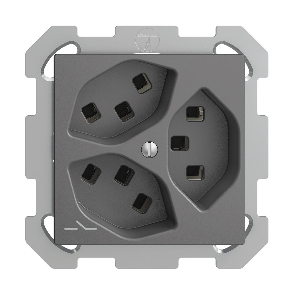 UP-Steckdose 3×T23 Feller EDIZIOdue FM, 1×getrennt, Steckklemmen, dunkelgrau