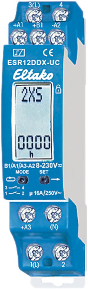 Teleruttore AMD Eltako 12…230VUC 1Ch+1Ch, ESR12DDX LCD