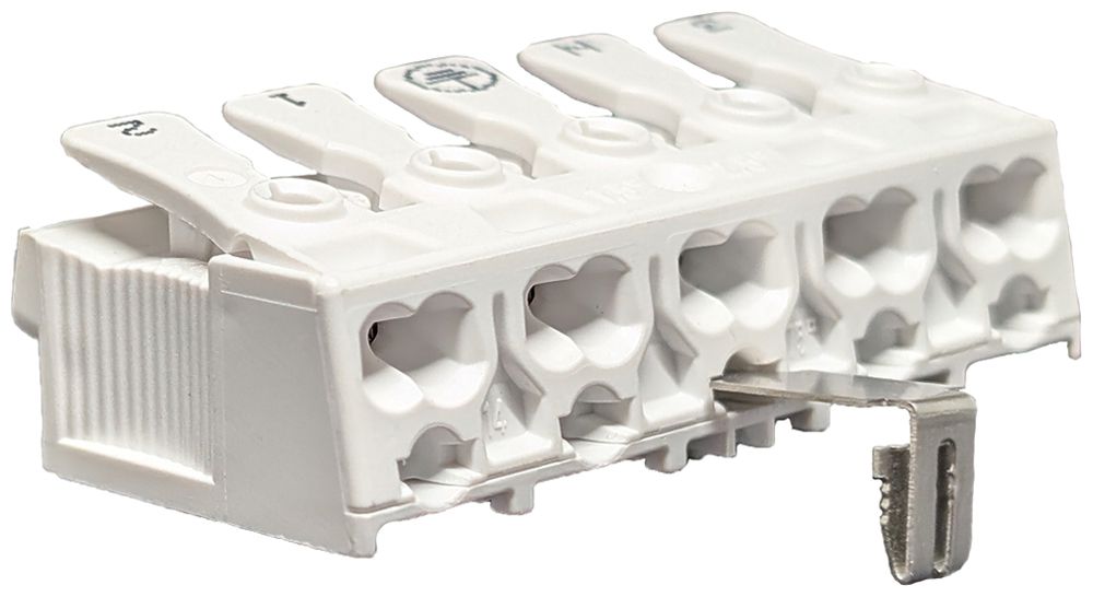 Borne de connexion 5P 0.5…2.5mm² leviers de commande patte de mise à la terre bc