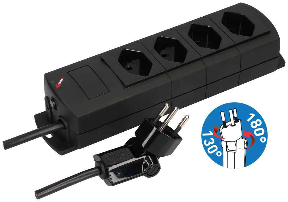 Prise multiple MH 4×T13 Prime-Line Td 3×1mm² 3m noir Clip-Clap