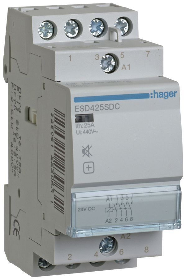 REG-Schütz Hager 24VDC 4 Schliesser 0 Öffner 25A brummfrei 2TE