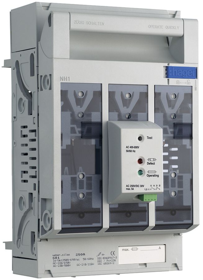 Coupe-circuit HPC weber.silas DIN1 690VAC 250A cavalier p.70mm ht/bs cont.fusib.