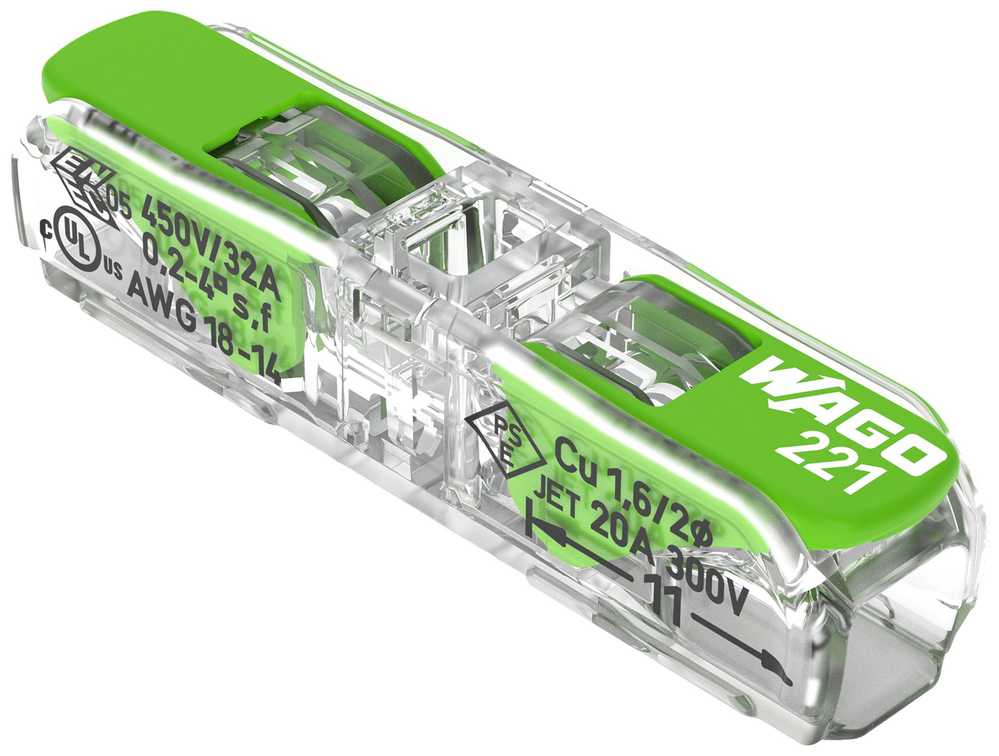 Borne de connexion WAGO Green Range 2L 0.34…4mm² avec levier vt transparent