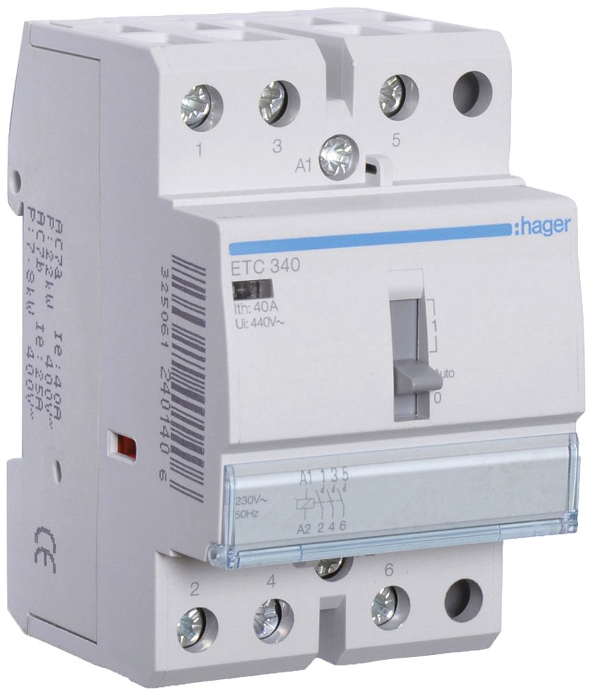 REG-Schütz Hager 230VAC 3 Schliesser 0 Öffner 40A mit Tag-/Nachtfunktion 3TE