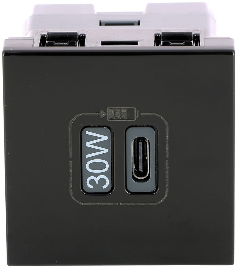 Prise de charge USB MOS 1×type-C 3A 30W 2 modules noir mat