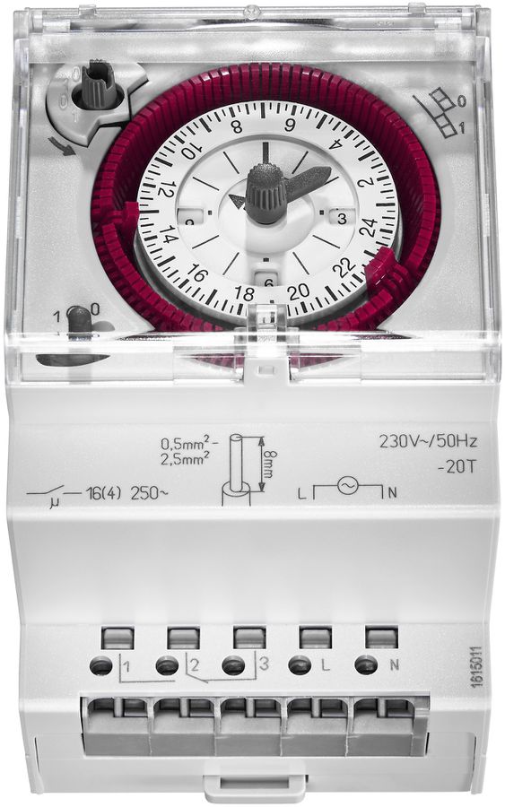 REG-Schaltuhr talento 111 1-0-Uhr plombierbar mit Steckklemmen