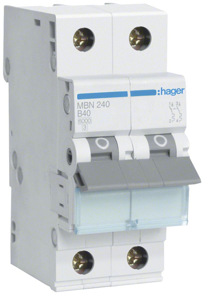 Leitungsschutzschalter Hager MCB 2P 415V Typ B 40A Icn 6kA 2TE