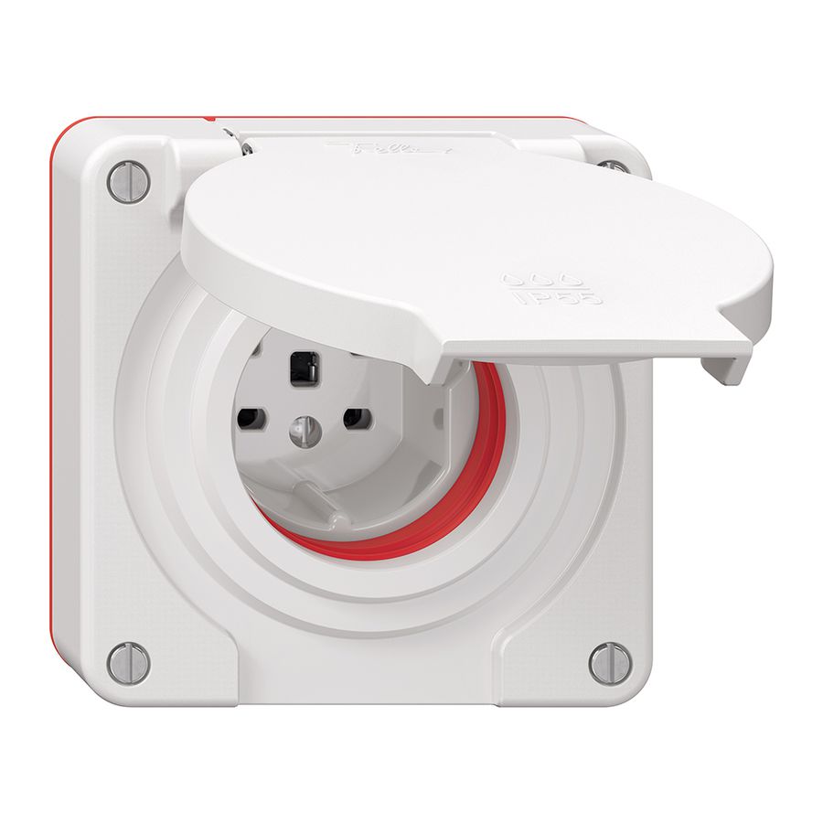Steckdose NEVO N.CO 1×T25, IP55 gemäss SN 441011, m.roter Dichtung, weiss