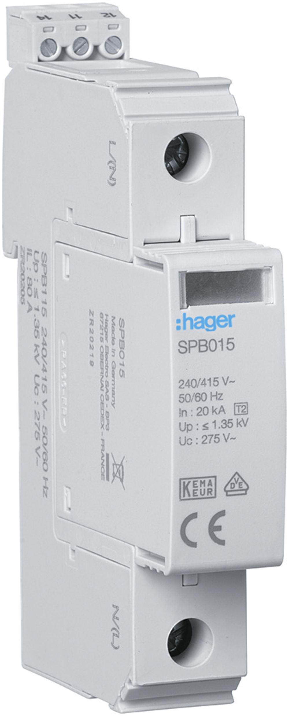 Scaricatore sovratensione Hager SPD 1P 20kA telecom.TN-C Imax 40kA Up 1.5kV 1UM