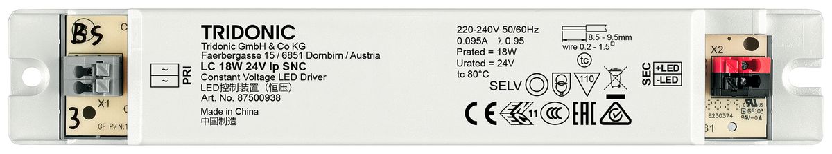 Alimentation LED Tridonic LC SNC 5.4…18W 24V 225…750mA 179×30×21mm