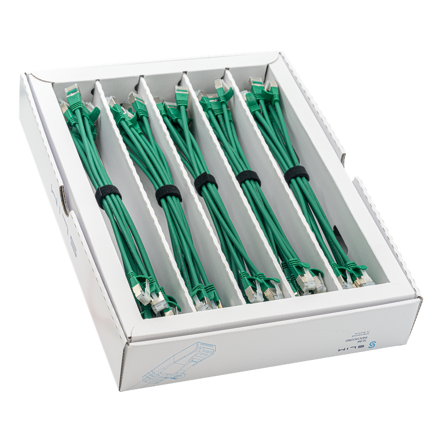 SLIM Patchkabel: 25cm, grün, 50-Pack Cat.6A, U/FTP, LSOH, Klinke unbrechbar