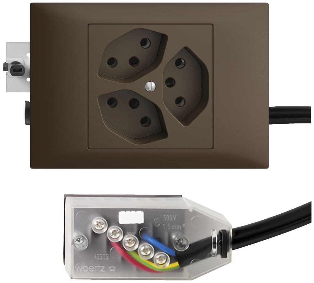 EB-Steckdose EDIZIOdue 3×T13 L3 coffee 45…69mm für Technofil