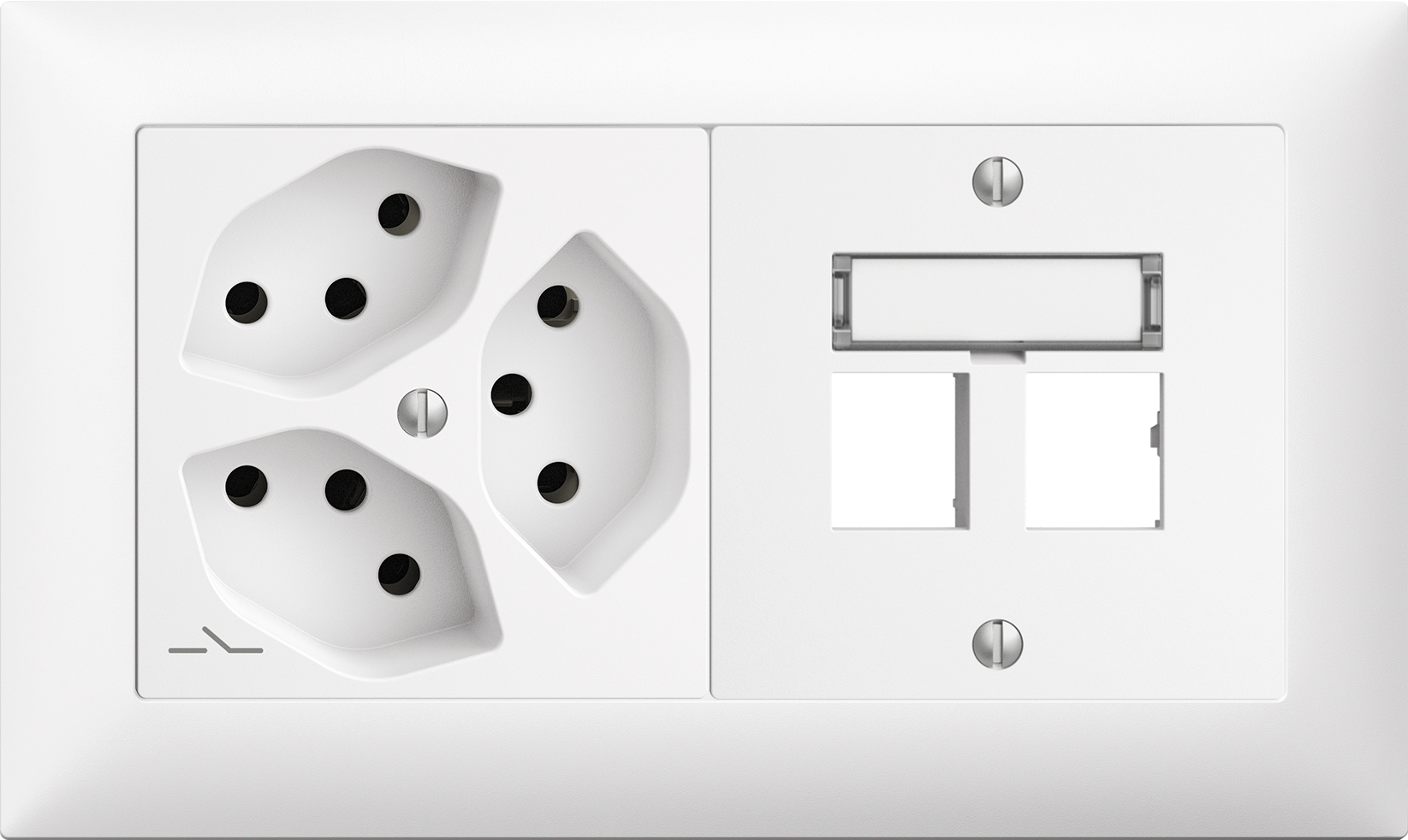 UP-Kombination Edue 1x2, Steckdose 3×T13 1×S + 2 x RJ45 ws