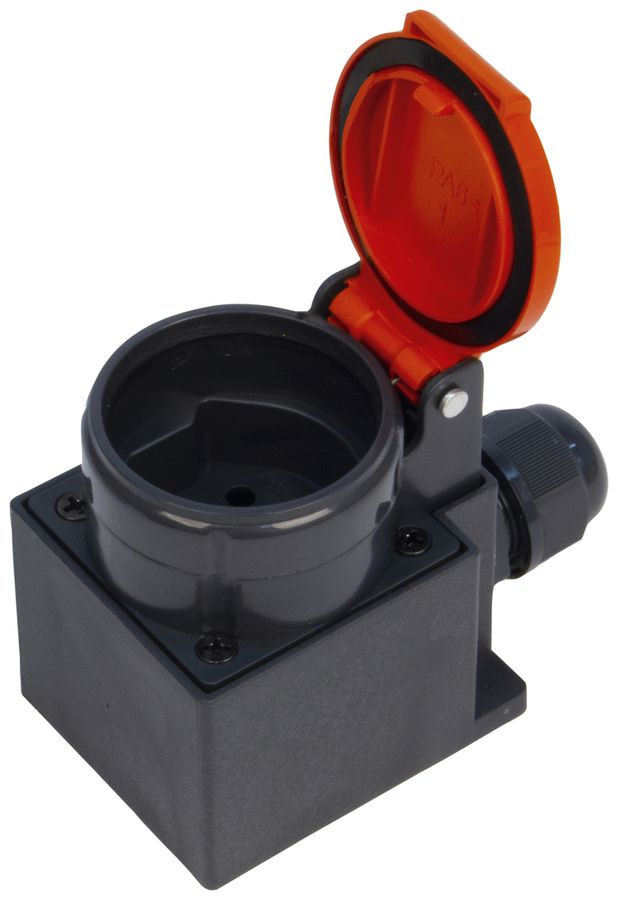 Presa AP Steffen 1×T15 3P 10A 440V IP55 coperchio rosso, nero