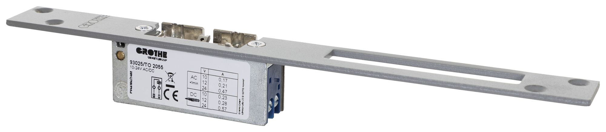 Türöffner Grothe TO 2055 Standardfalle links 10…24V 250×25×3mm Silber