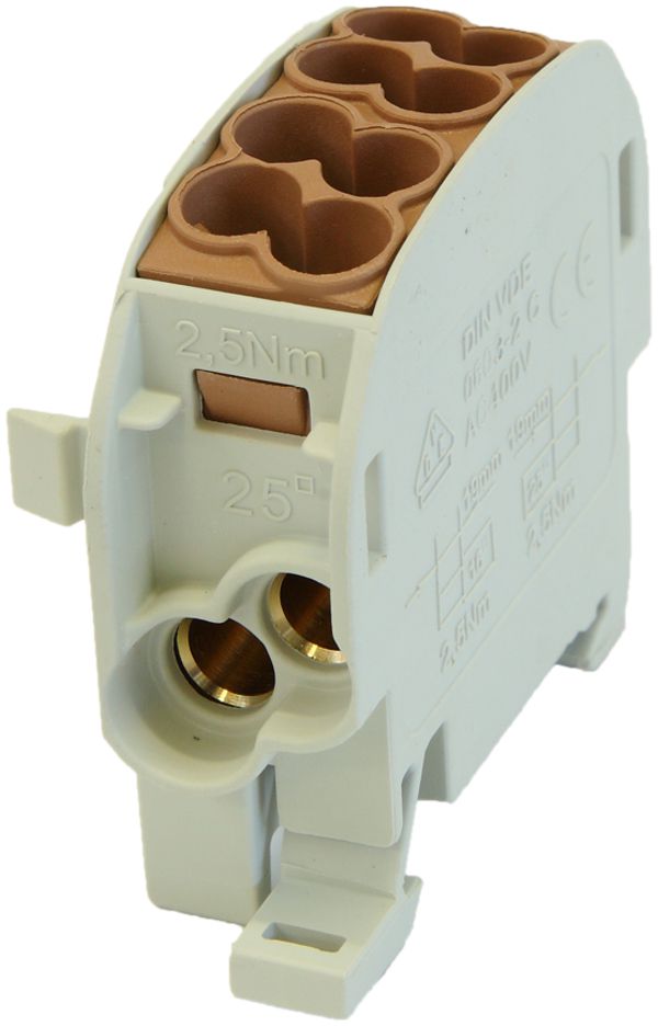Verteilerblock Typ C 2×25/2×16mm² 100A Alu-CU braun