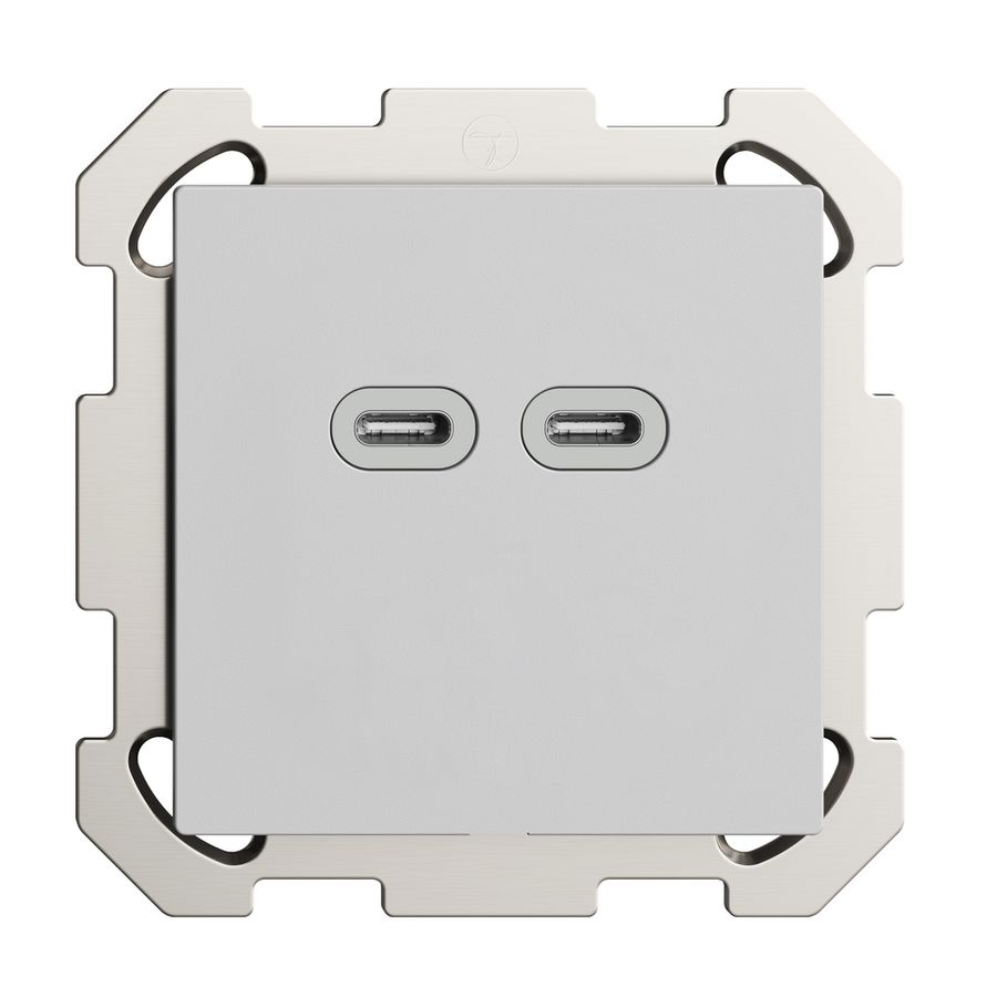UP-Steckdose USB 18W 2×Typ C Feller EDIZIOdue FM 230V 3600mA hellgrau