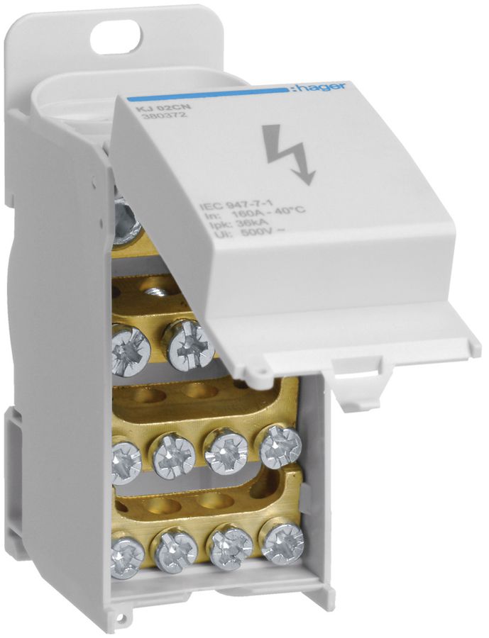 Verteilerblock Hager 160A 1P 1.5…70mm² 36×91×51mm