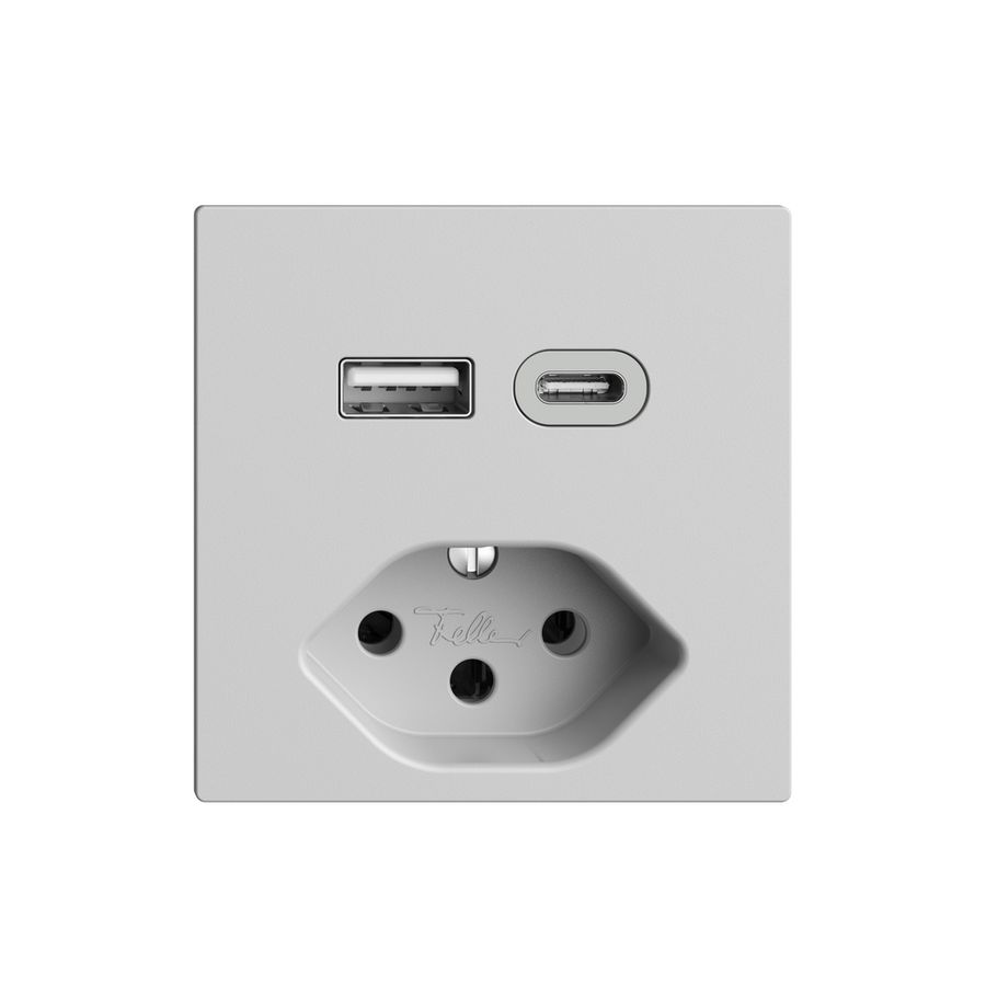 Presa USB tipo A+C + tipo 13 Feller EDIZIOdue F 230V 3000mA grigio chiaro