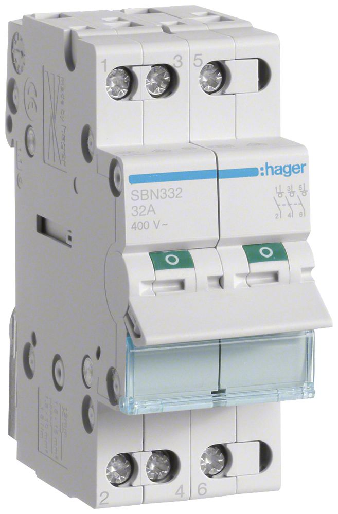 REG-Ausschalter Hager 32A 400V 3 Schliesser 0 Öffner 0 Wechsler 2TE