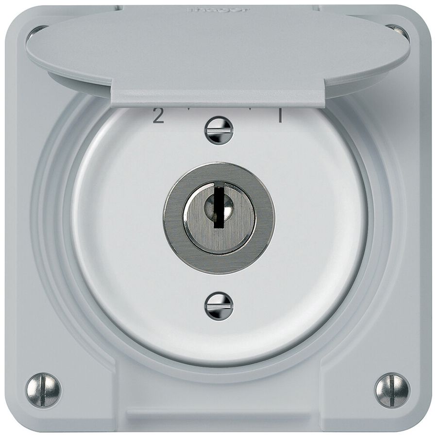 Schlüsselschwenktaster robusto 1P 2NO 2CO 20A 250V 86×86mm grau